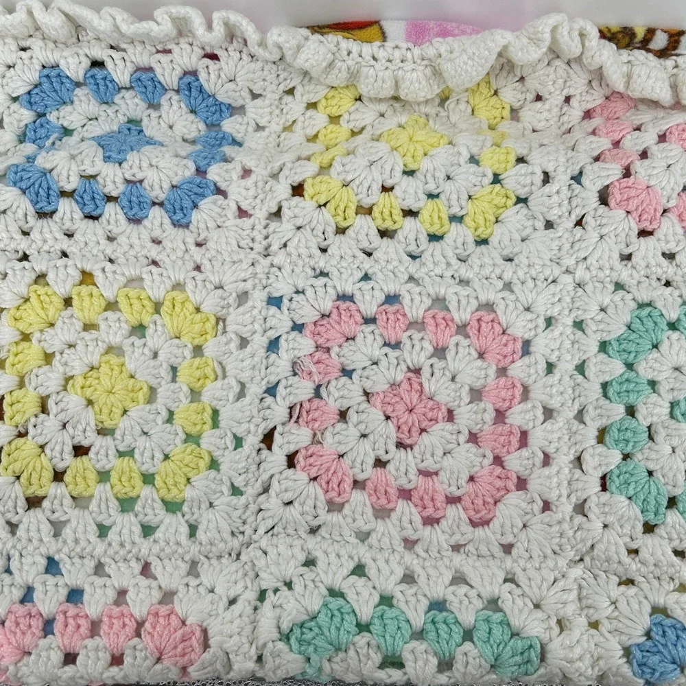 Handmade Winnie the Pooh & Friends Fleece Baby Blanket Reversible Crochet Pastel